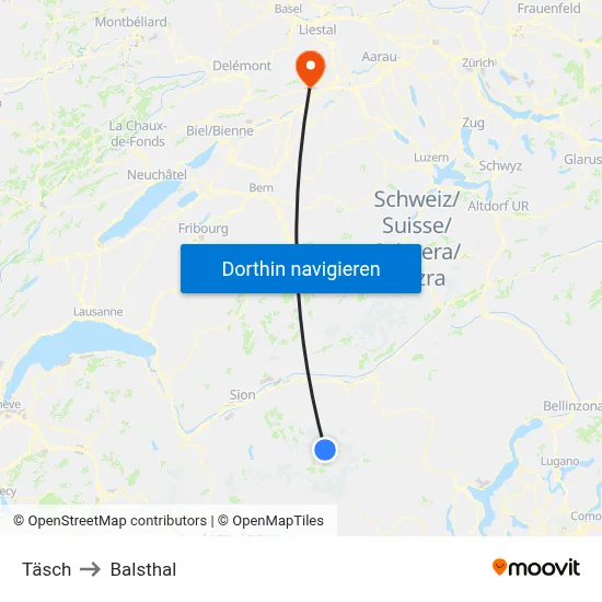 Täsch to Balsthal map