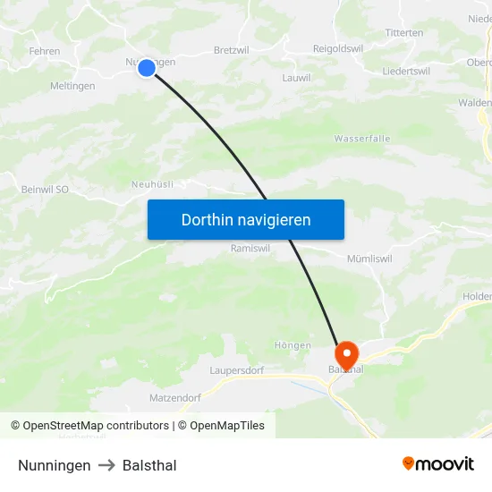 Nunningen to Balsthal map