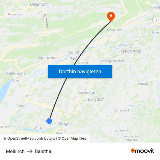 Meikirch to Balsthal map