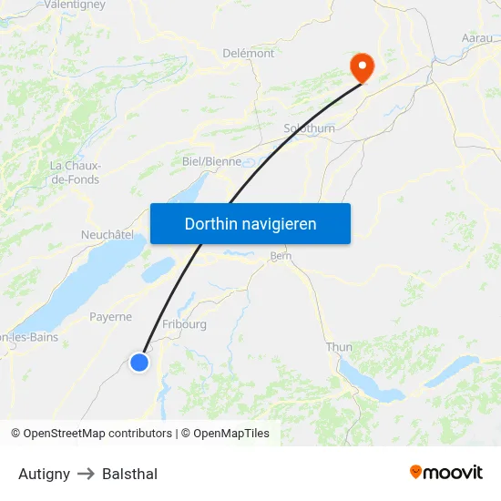 Autigny to Balsthal map