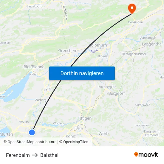 Ferenbalm to Balsthal map
