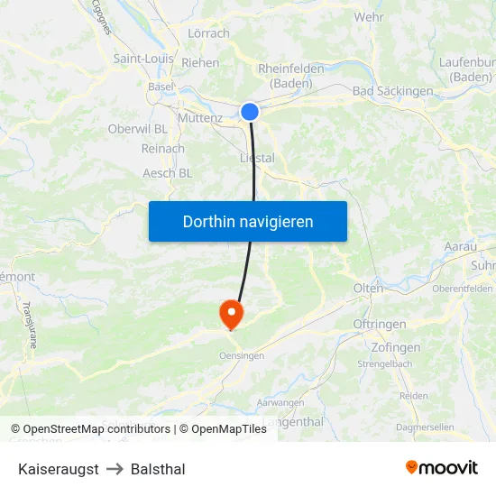 Kaiseraugst to Balsthal map