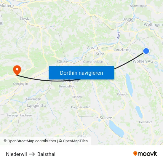Niederwil to Balsthal map