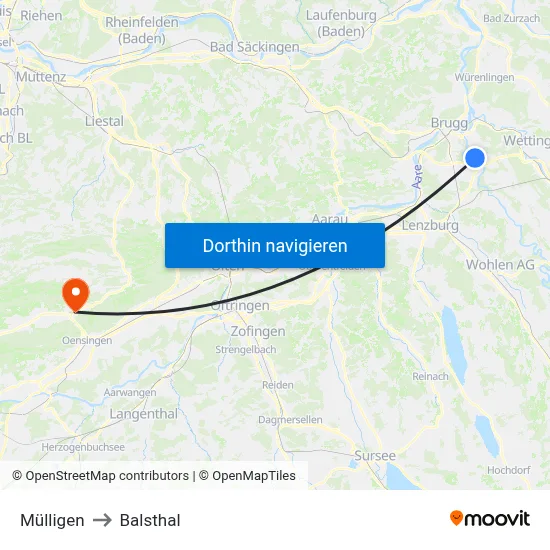 Mülligen to Balsthal map