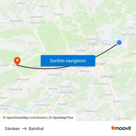 Däniken to Balsthal map