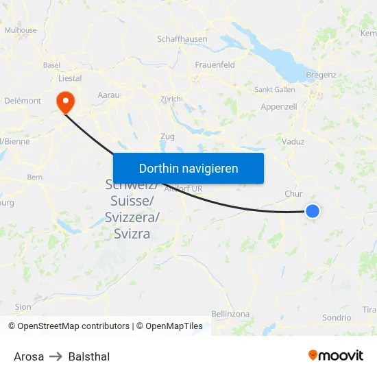 Arosa to Balsthal map
