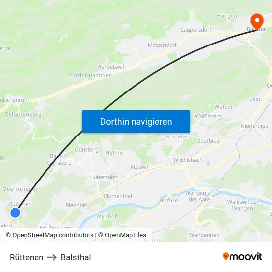 Rüttenen to Balsthal map