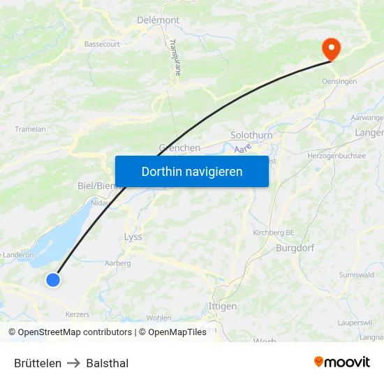Brüttelen to Balsthal map