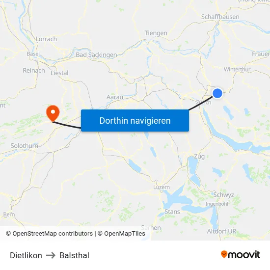 Dietlikon to Balsthal map