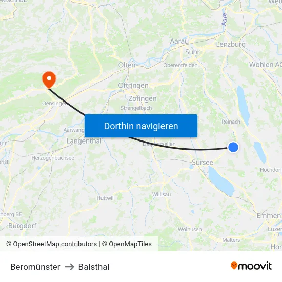 Beromünster to Balsthal map