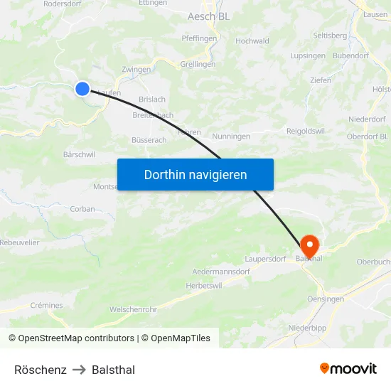 Röschenz to Balsthal map