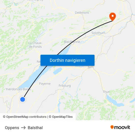 Oppens to Balsthal map
