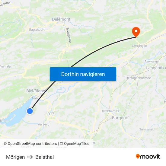 Mörigen to Balsthal map