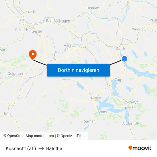Küsnacht (Zh) to Balsthal map