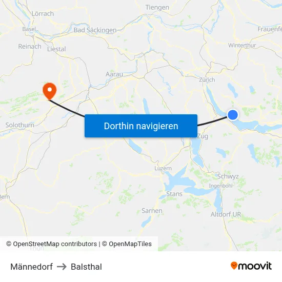 Männedorf to Balsthal map
