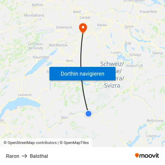Raron to Balsthal map