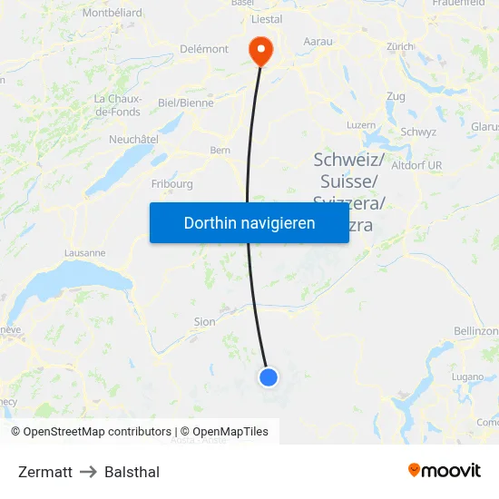 Zermatt to Balsthal map