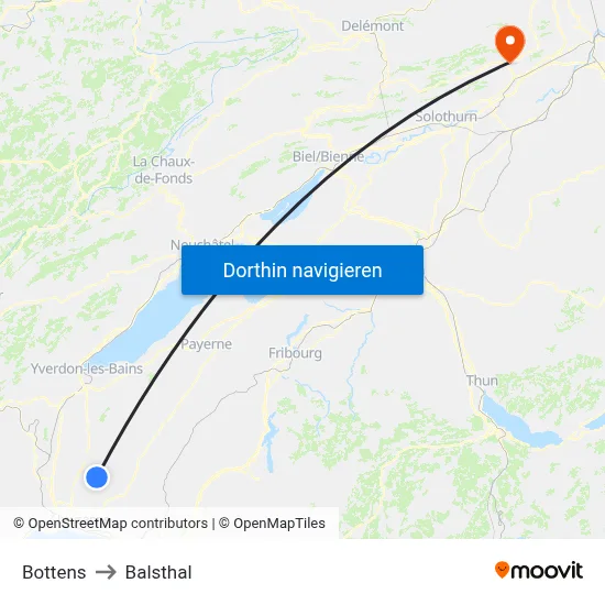 Bottens to Balsthal map