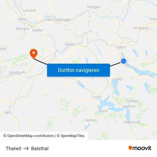 Thalwil to Balsthal map