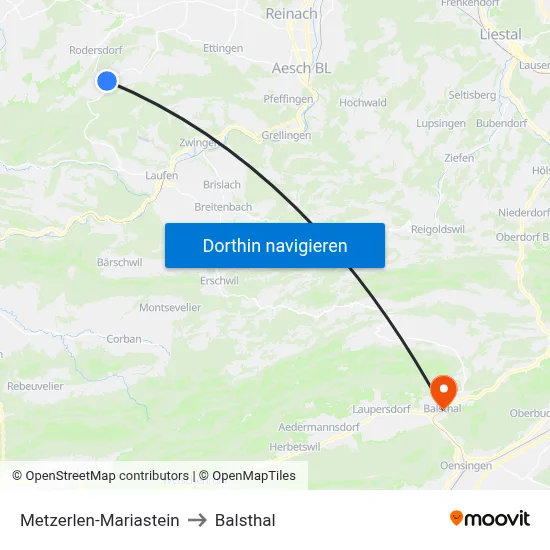 Metzerlen-Mariastein to Balsthal map