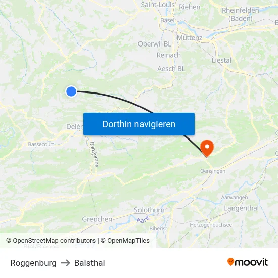 Roggenburg to Balsthal map