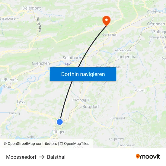Moosseedorf to Balsthal map