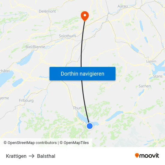 Krattigen to Balsthal map