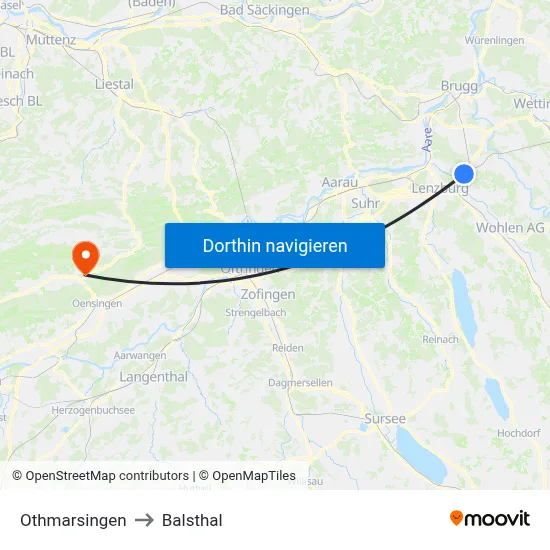 Othmarsingen to Balsthal map