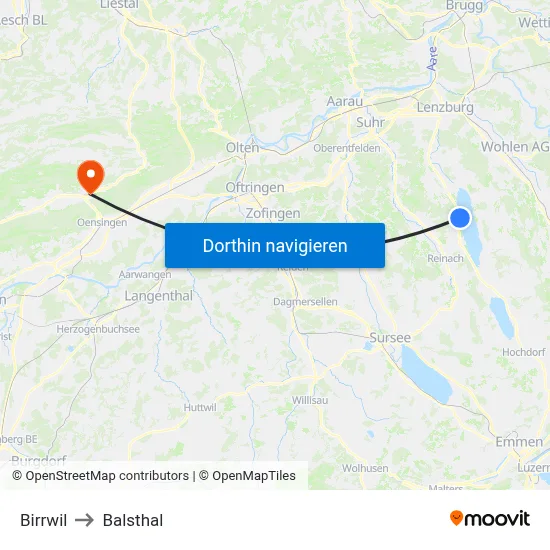 Birrwil to Balsthal map