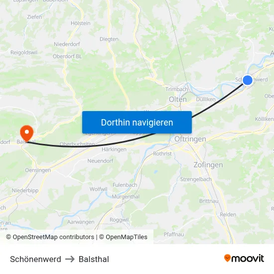 Schönenwerd to Balsthal map