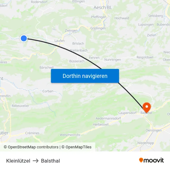 Kleinlützel to Balsthal map