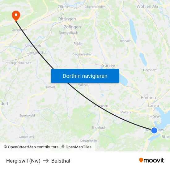 Hergiswil (Nw) to Balsthal map