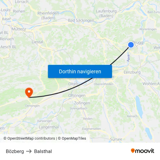 Bözberg to Balsthal map