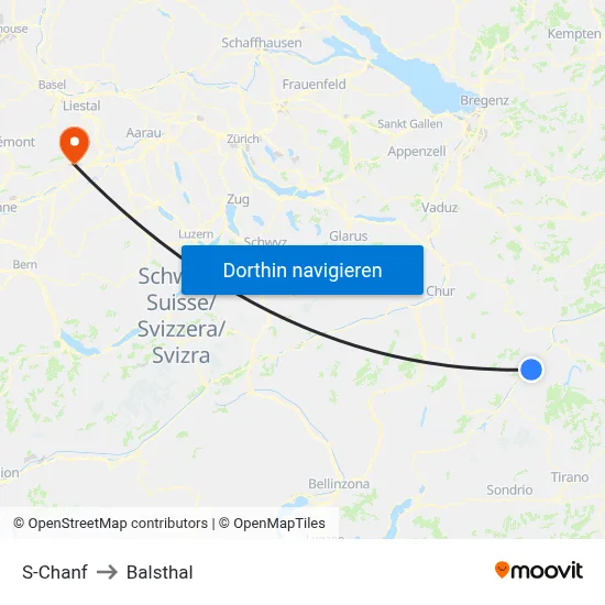 S-Chanf to Balsthal map