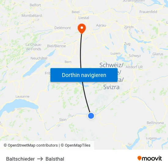 Baltschieder to Balsthal map