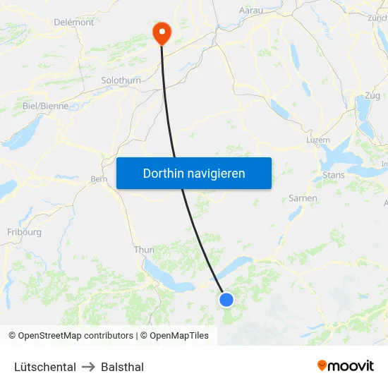 Lütschental to Balsthal map
