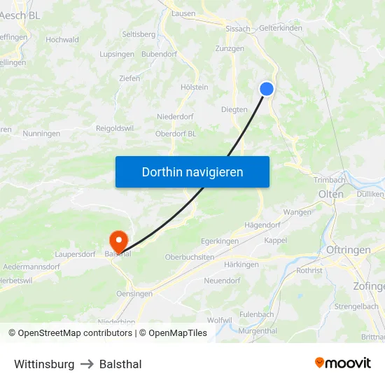 Wittinsburg to Balsthal map