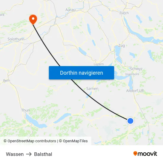 Wassen to Balsthal map
