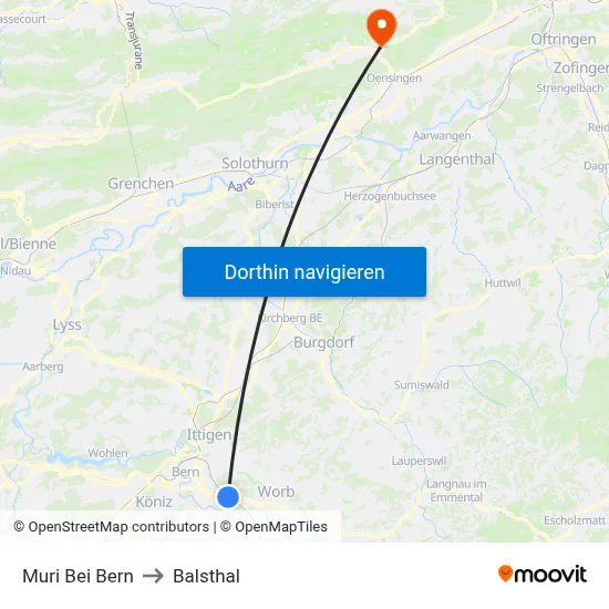 Muri Bei Bern to Balsthal map