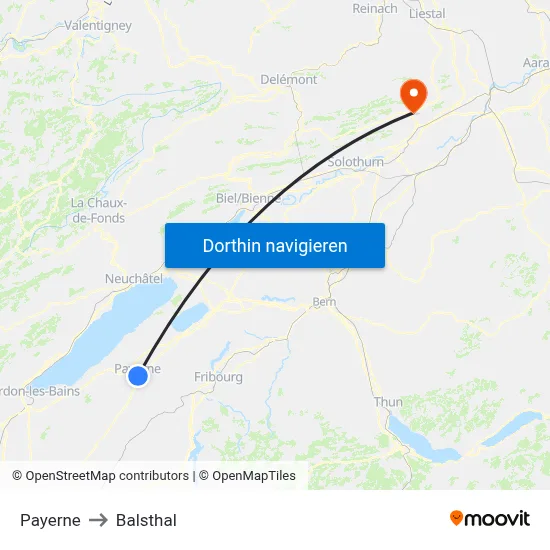 Payerne to Balsthal map