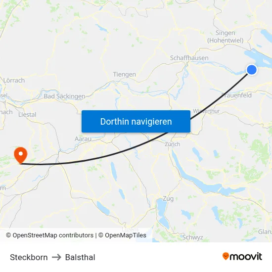 Steckborn to Balsthal map