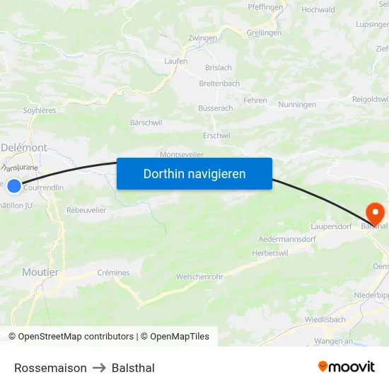 Rossemaison to Balsthal map