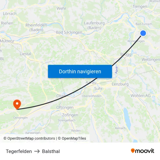 Tegerfelden to Balsthal map