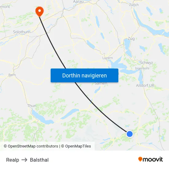 Realp to Balsthal map