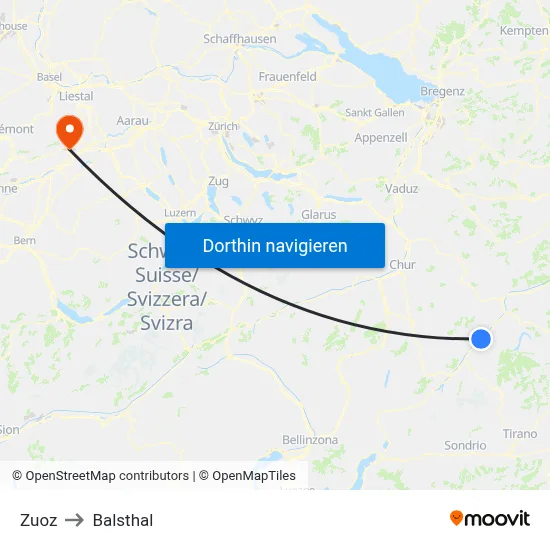 Zuoz to Balsthal map