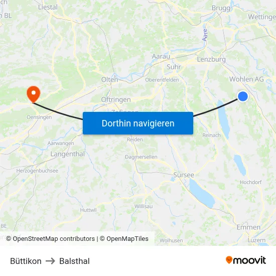 Büttikon to Balsthal map