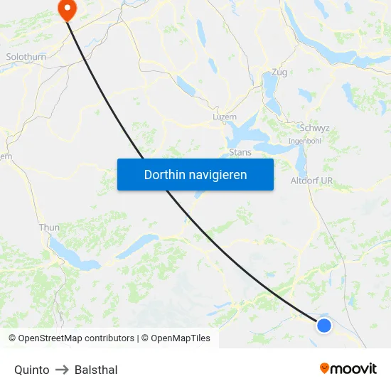 Quinto to Balsthal map