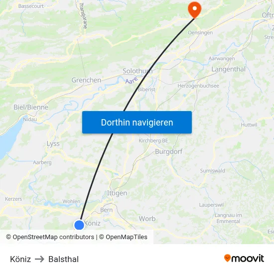 Köniz to Balsthal map