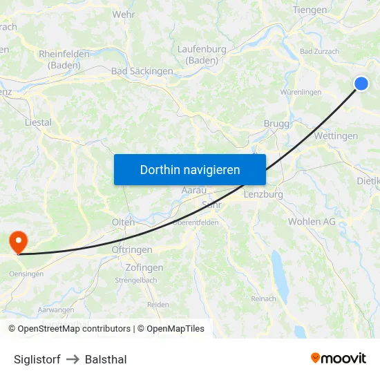 Siglistorf to Balsthal map