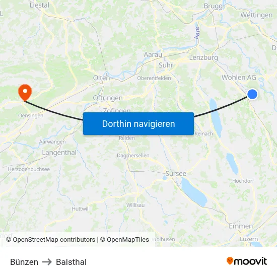 Bünzen to Balsthal map